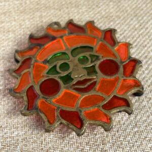 Vintage Sun Face Trivet Suncatcher Enamel Metal Boho Retro Kitchenware